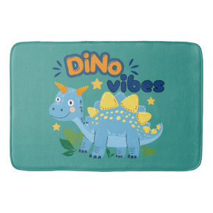 Cute Dino Vibes Blue Stegosaurus Kids Bath Mat