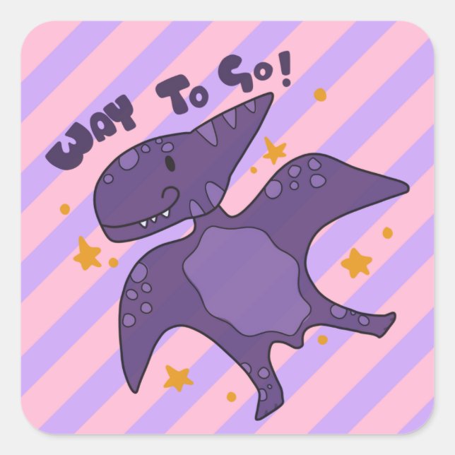 Cute Dino Way to Go Teacher Student Reward Square Sticker (Front)