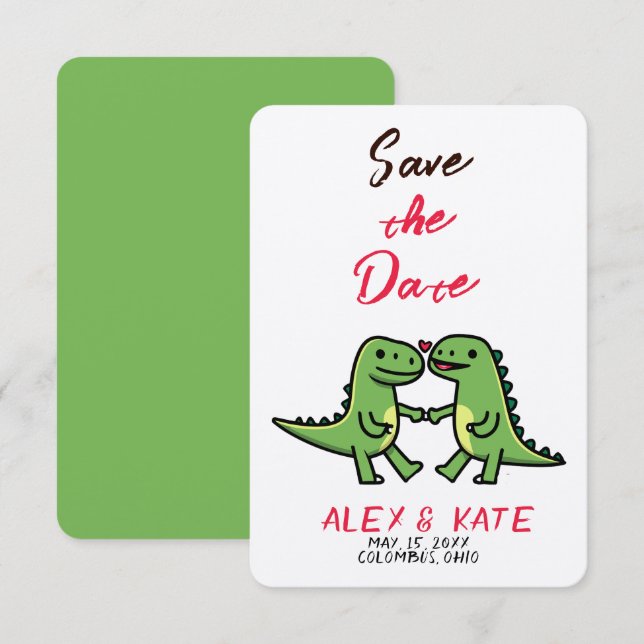 Cute Dino Wedding Save the Date Announcement (Front/Back)