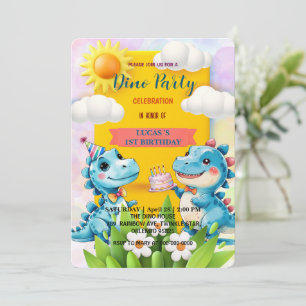 Cute DIno wildflower Dinosaurs 1st Birthday party Save The Date