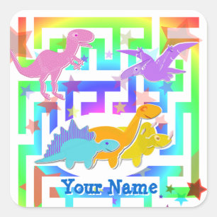 Cute Dinos in a colour Maze Name Stickers
