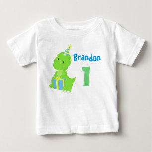 Cute Dinosaur 1st Birthday Blue Green Dino Boy Baby T-Shirt