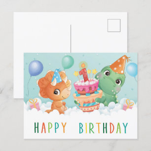 cute dinosaur 1st birthday card