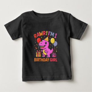 Cute Dinosaur 1st Birthday Girl Baby T-Shirt