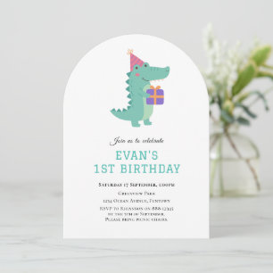 Cute Dinosaur 1st birthday invitation