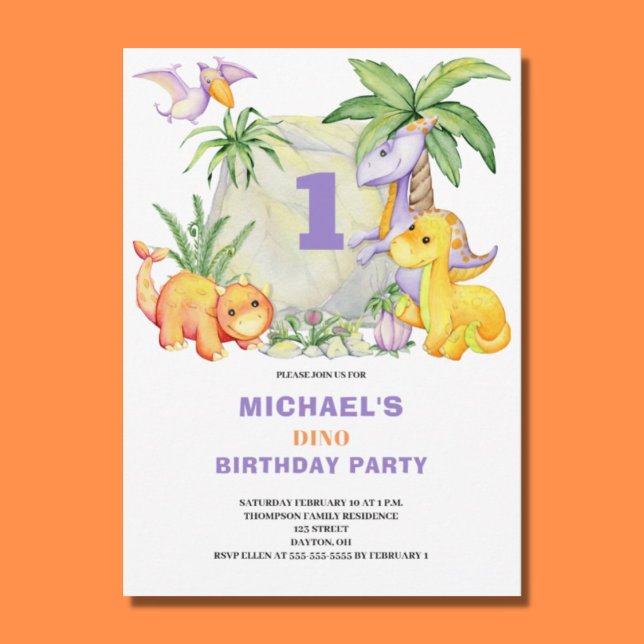 Cute Dinosaur 1st Birthday Invitation (Creator Uploaded)