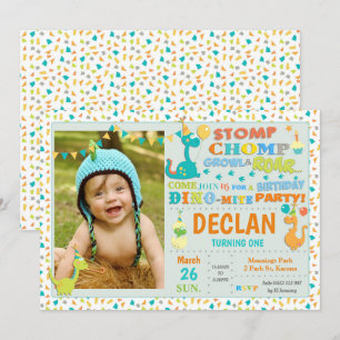 Cute Dinosaur 1st Birthday Party Boy Photo Invitation