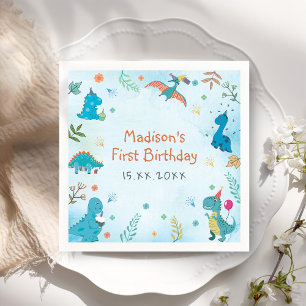 Cute Dinosaur 1st Birthday Party Napkin