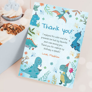 Cute Dinosaur 1st Birthday Party Thank You Card