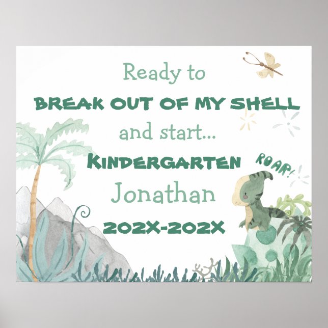 Cute Dinosaur 1st Day of School Photo Op Sign (Front)