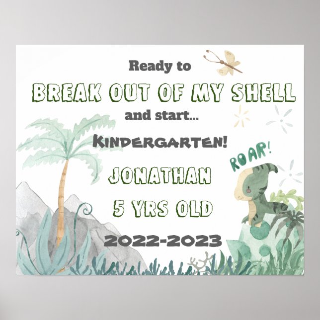 Cute Dinosaur 1st Day of School Photo Op Sign (Front)