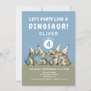 Cute Dinosaur 4th Birthday Party Invitation