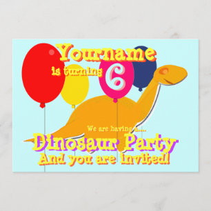 Cute Dinosaur 6th Birthday Party Invitations