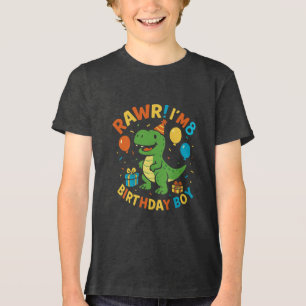 Cute Dinosaur 8th Birthday Boy Tri-Blend Shirt