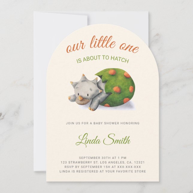 Cute Dinosaur About to Hatch Baby Shower Arch Invitation (Front)