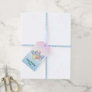 Cute dinosaur aeroplane Student kids Birthday part Gift Tags