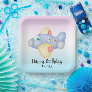 Cute dinosaur aeroplane Student kids Birthday part Paper Plate