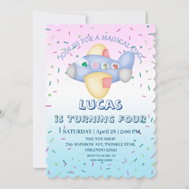 Cute dinosaur aircraft Student kids Birthday party Invitation (Front)
