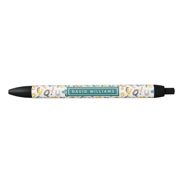 Cute Dinosaur Alphabet Pattern Custom Black Ink Pen (Front)