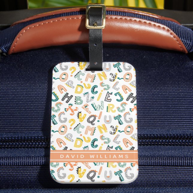 Cute Dinosaur Alphabet Pattern Custom Name Luggage Tag (Front Insitu 2)