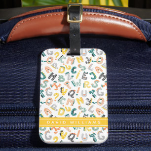 Cute Dinosaur Alphabet Pattern Custom Name Luggage Tag