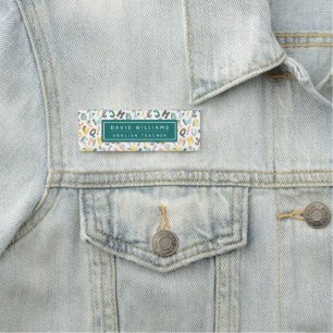 Cute Dinosaur Alphabet Pattern Custom Teacher Name Tag