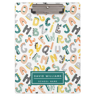 Cute Dinosaur Alphabet Pattern Kids School  Clipboard