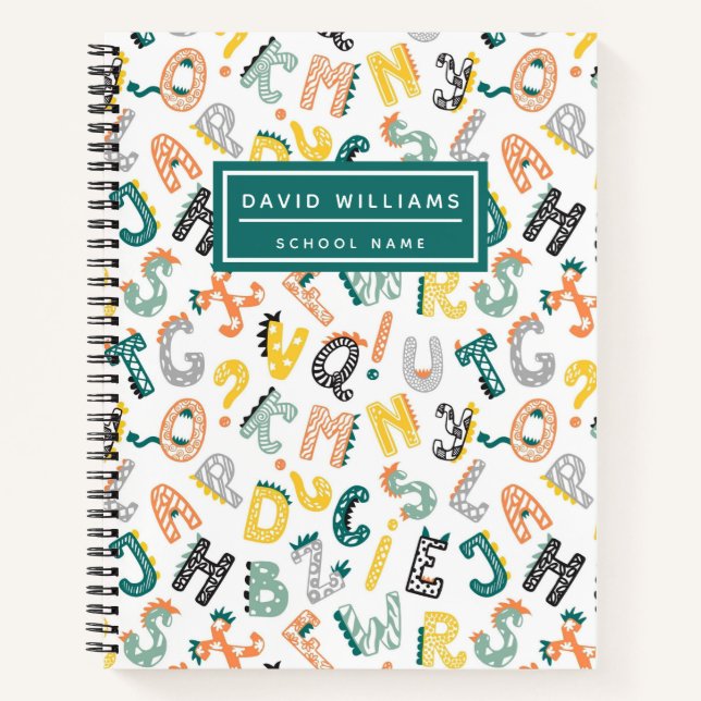 Cute Dinosaur Alphabet Pattern Kids School  Notebook (Front)