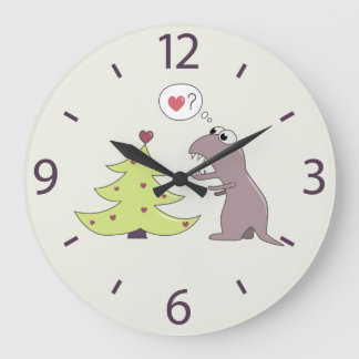 Cute Dinosaur and Christmas Tree Large Clock