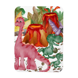 Cute Dinosaur And Erupting Volcano Magnet