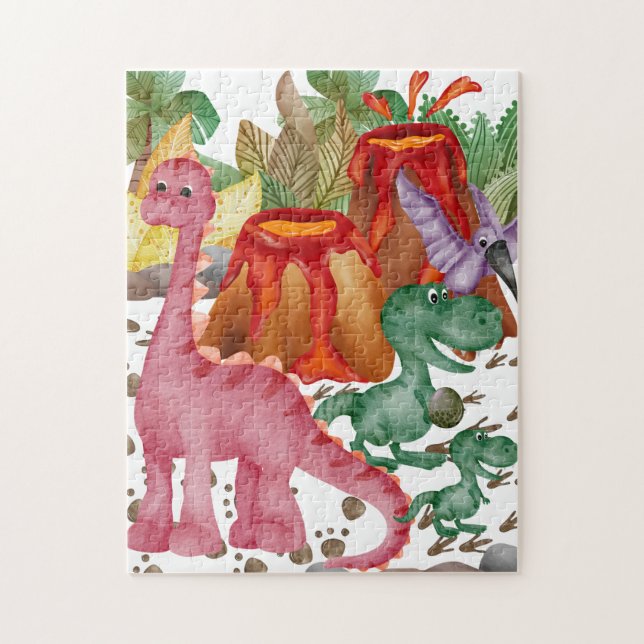 Cute Dinosaur And Erupting Volcano Puzzle (Vertical)