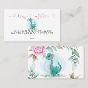 Cute Dinosaur and Pink Peony Diaper Raffle Busines Business Card