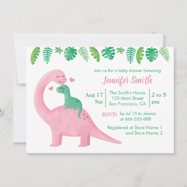 Cute Dinosaur Baby and Mum Baby Shower Invitation (Front)