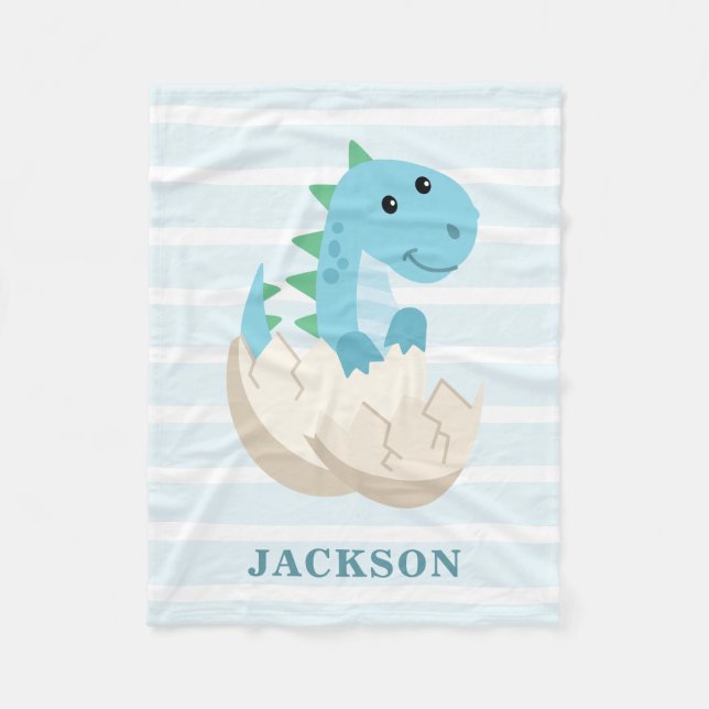 Cute Dinosaur Baby Boy Personalised Fleece Blanket (Front)