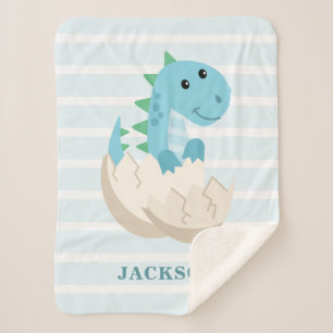 Cute Dinosaur Baby Boy Personalised Sherpa Blanket