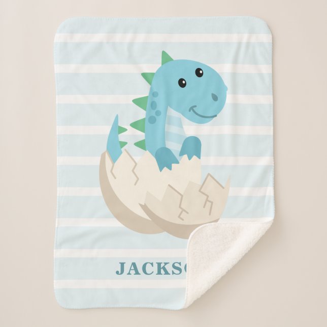 Cute Dinosaur Baby Boy Personalised Sherpa Blanket (Front)
