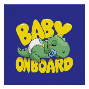 Cute Dinosaur Baby On Board Car Decal   Sleeping  Poster