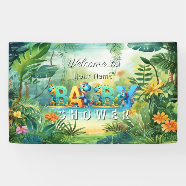 Cute Dinosaur Baby Shower Banner (Horizontal)
