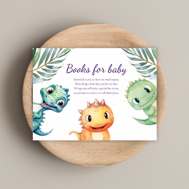 Cute Dinosaur Baby Shower Books For Baby Enclosure Card (Playful Watercolor Dinosaur Baby Shower Enclosure Card)