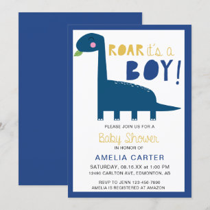 Cute Dinosaur baby shower Boy Blue Modern Invitation
