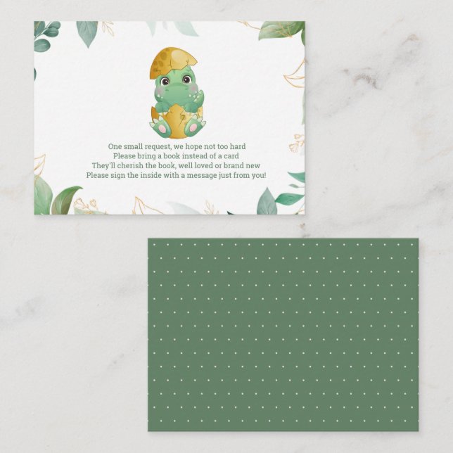 Cute Dinosaur Baby Shower Boys Book  Enclosure Card (Front/Back)
