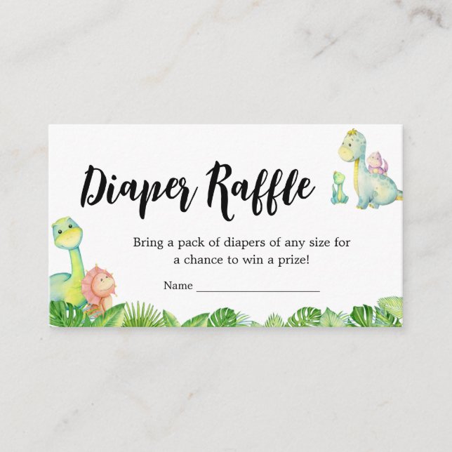 Cute Dinosaur Baby Shower Diaper Raffle Enclosure Card (Front)