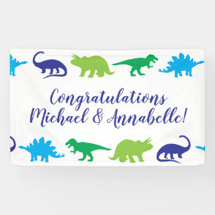 Cute Dinosaur Baby Shower Dino Blue and Green Boy Banner