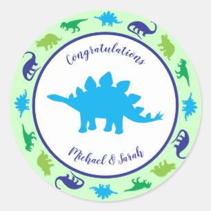 Cute Dinosaur Baby Shower Dino Blue and Green Boy Classic Round Sticker