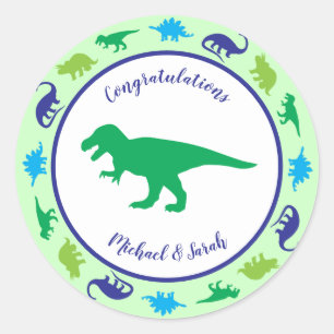 Cute Dinosaur Baby Shower Dino Blue and Green Boy Classic Round Sticker