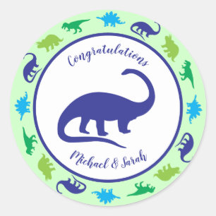 Cute Dinosaur Baby Shower Dino Blue and Green Boy Classic Round Sticker