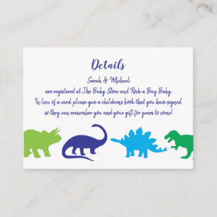 Cute Dinosaur Baby Shower Dino Blue and Green Boy Enclosure Card