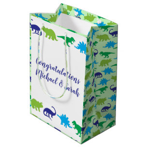 Cute Dinosaur Baby Shower Dino Blue and Green Boy Medium Gift Bag