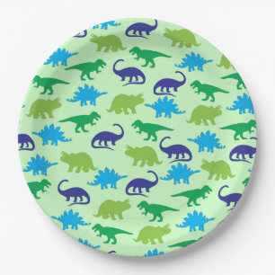 Cute Dinosaur Baby Shower Dino Blue and Green Boy Paper Plate