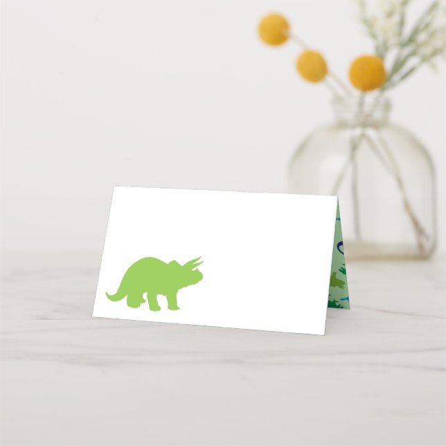 Cute Dinosaur Baby Shower Dino Blue and Green Boy Place Card (Front)